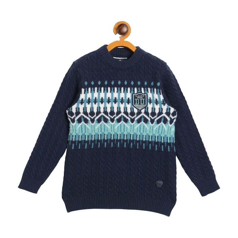 Duke Urban Boys Round Neck Full Sleeve Sweater (SDS3644) Navy / 26 / Self Design