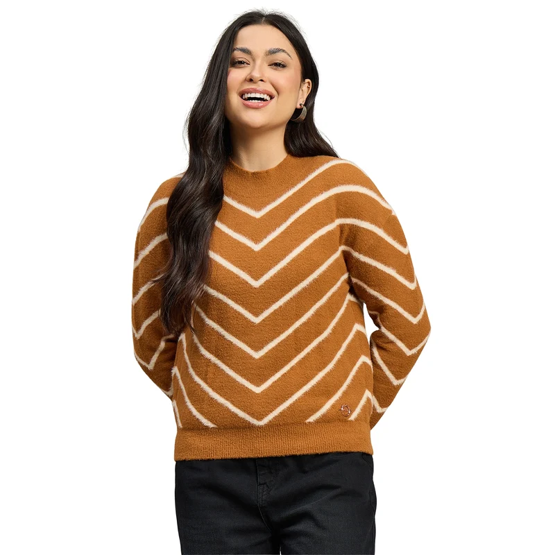 Duke Urban Women Full Sleeve Slim Fit Sweater (SDS1404) Tan / XXL / Self Design