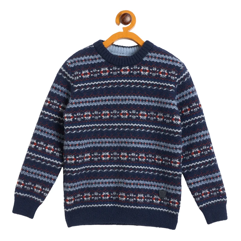 Duke Urban Boys Full Sleeve Round Neck Regular Sweater (SDS3634) L.Navy / 32 / Self Design