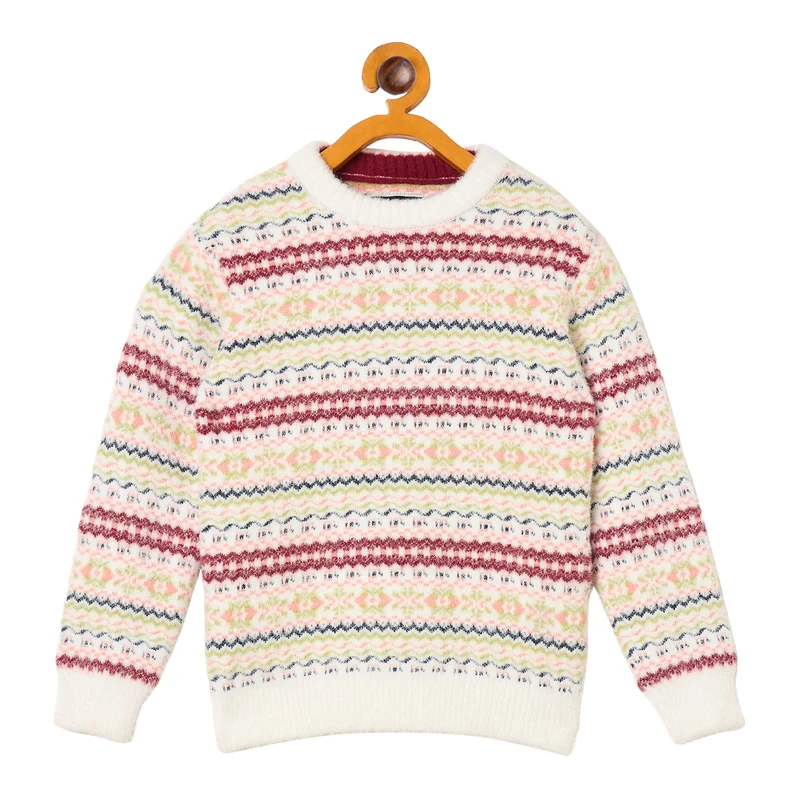 Duke Urban Boys Full Sleeve Round Neck Regular Sweater (SDS3634) O.White / 26 / Self Design