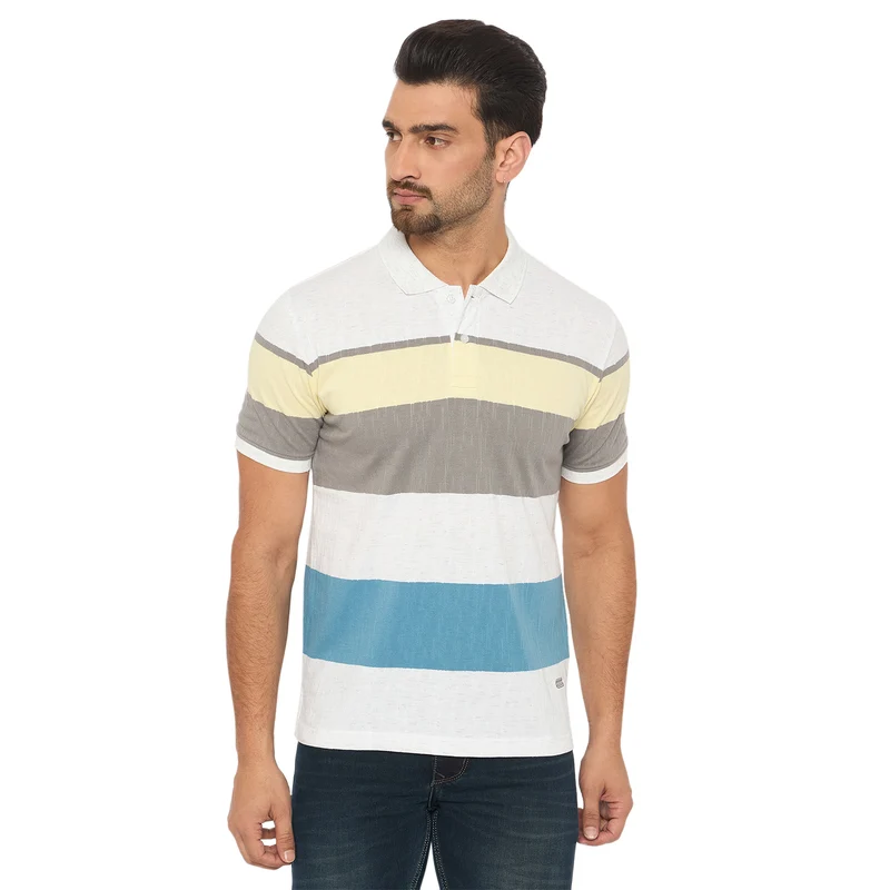 Duke Urban Men Half Sleeve Cotton Tshirt (LF7365) Ash / S / Striped