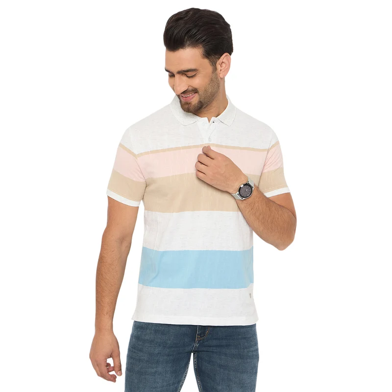 Duke Urban Men Half Sleeve Cotton Tshirt (LF7365) Fawn / M / Striped