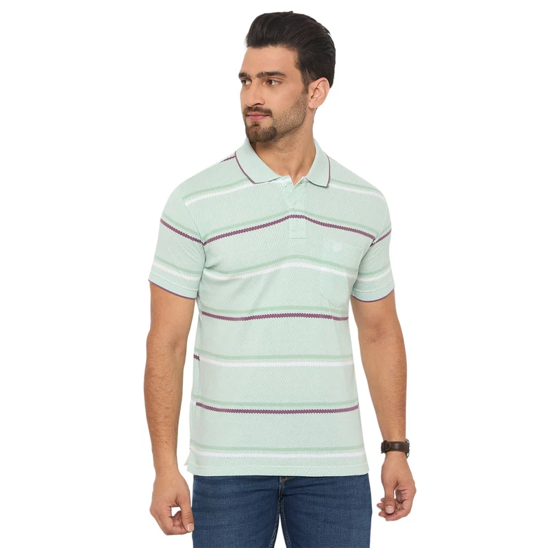 Duke Urban Men Half Sleeve Cotton Tshirt (LF7381) Pine / M / Striped