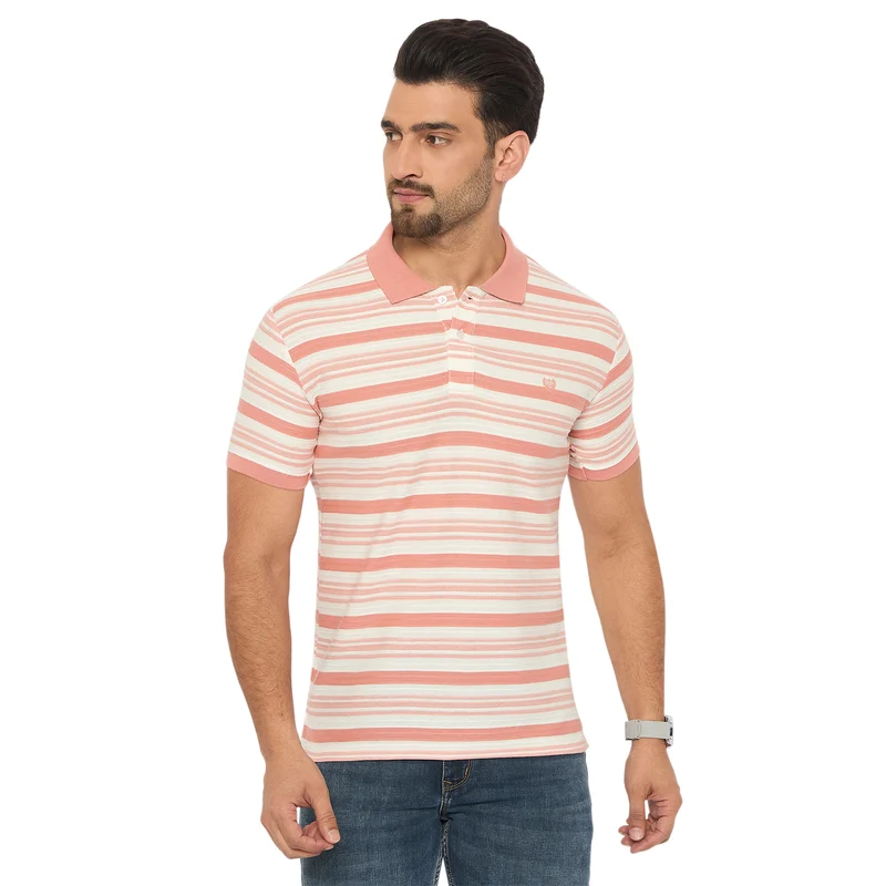 Duke Urban Men Half Sleeve Cotton Tshirt (LF7386) Coral / XL / Striped