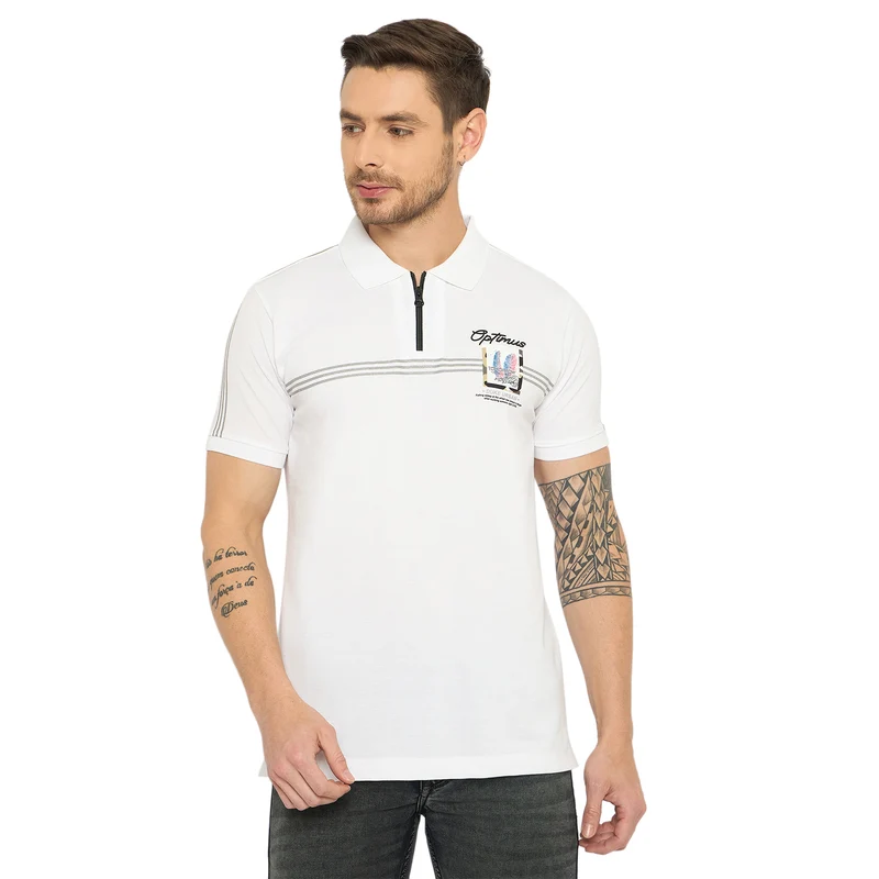 Duke Urban Men Half Sleeve Cotton Tshirt (LF7401) White / L / Striped