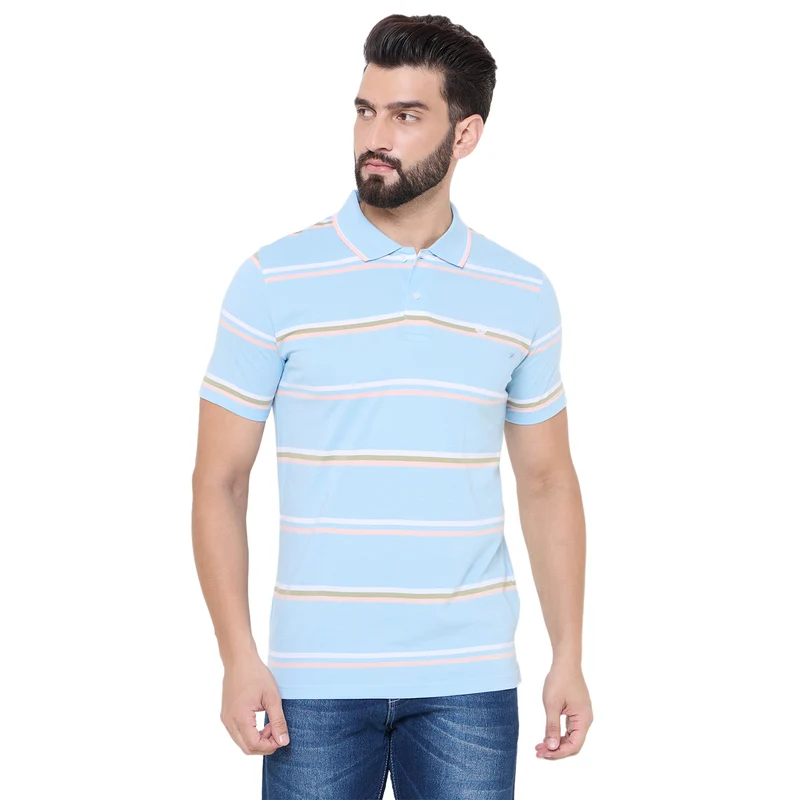 Duke Urban Men Half Sleeve Cotton Tshirt (MLF1150) Sky / XXL / Striped