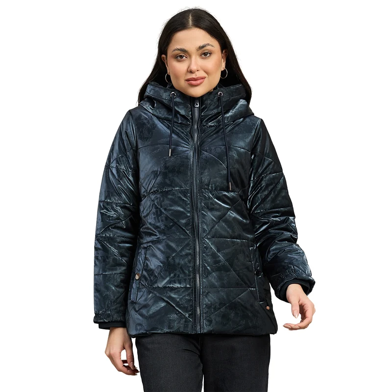 Duke Urban Women Short Style Hooded Bomber Jacket (SDZ4169) Navy / L / Textured