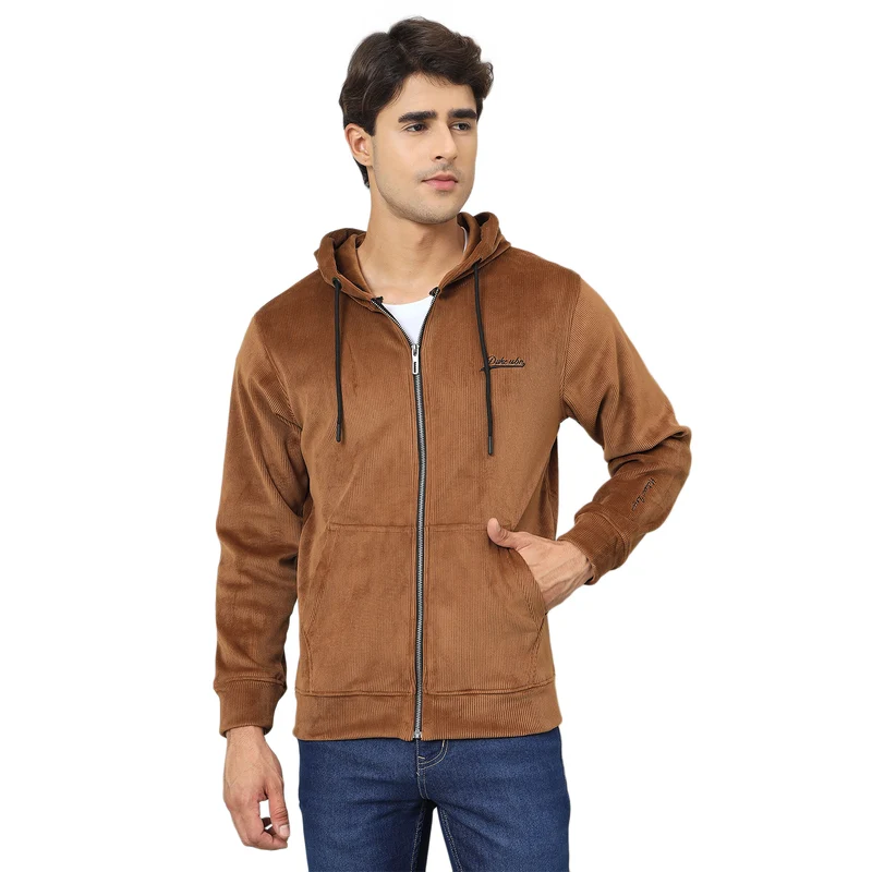 Duke Urban Men Full Sleeve Hooded Sweatshirt (LF6360) Tan / XXL / Striped