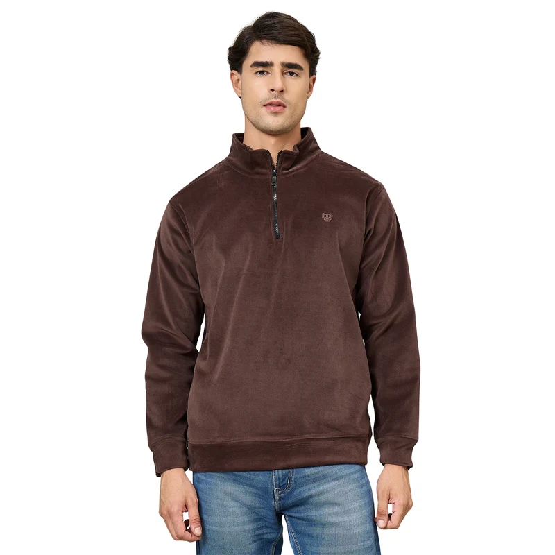 Duke Urban Men Half Zip Regular High Neck Sweater (LF6379) Coffee / L / Solid
