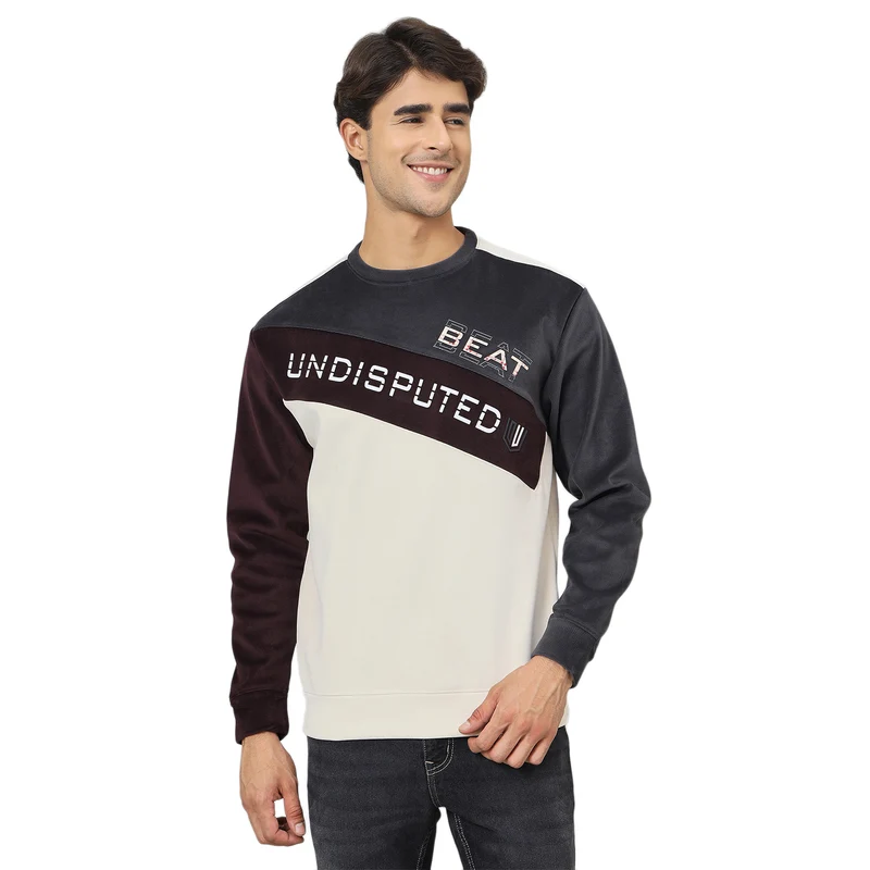 Duke Urban Men Round Neck Regular Sweatshirt (LF6442) Off White / S / Color Block
