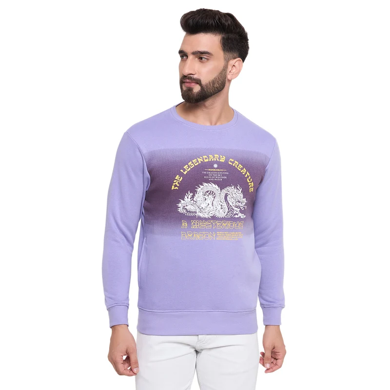 Duke Urban Men Round Neck Sweatshirt (LF6340) Lavender / XL / Printed