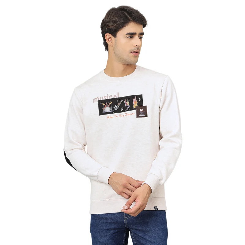 Duke Urban Men Round Neck Regular Sweatshirt (LF6347) Oatmeal Mix / L / Printed