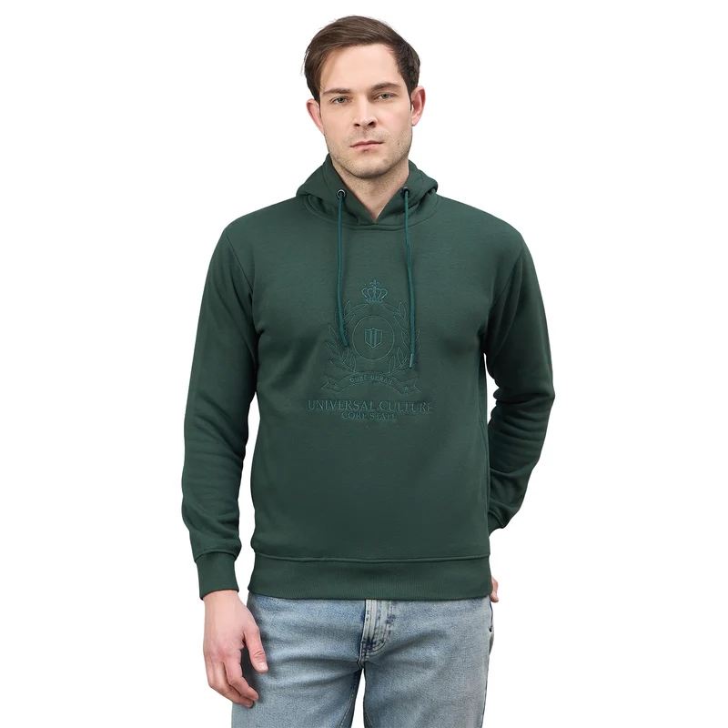 Duke Urban Men Hooded Regular Sweatshirt (LF6440) Bottle Green / S / Embroidered