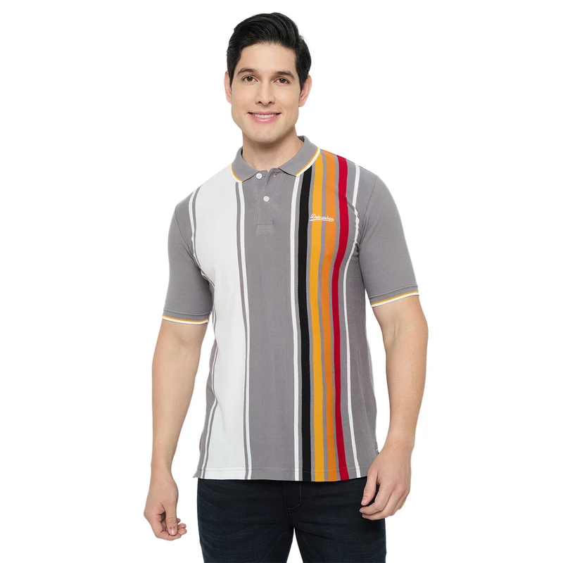 Duke Urban Men Half Sleeve Cotton Polo Tshirt (LF7477) Ash / L / Printed