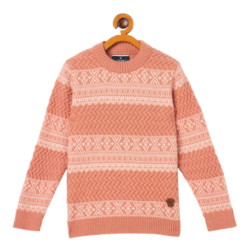 Duke Urban Boys Round Neck Regular Sweater (SDS3646) Appricot / 34 / Self Design