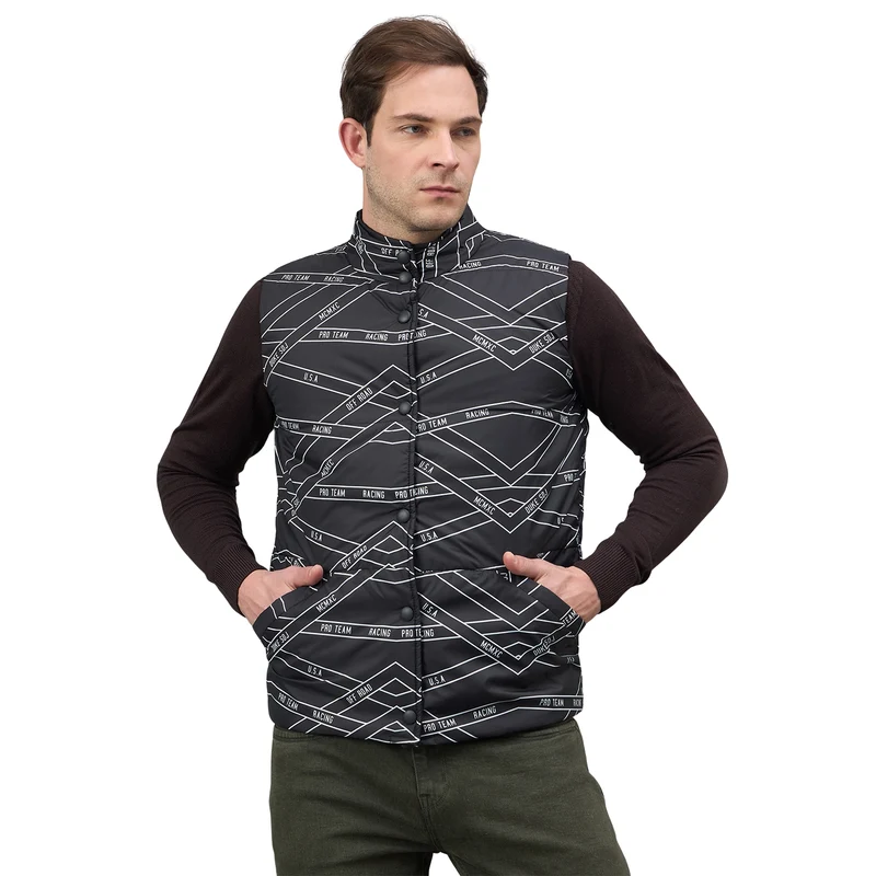 Duke Urban Men Sleeveless High Neck Reversible Jacket (SDZ3057N) Black / XXL / Printed