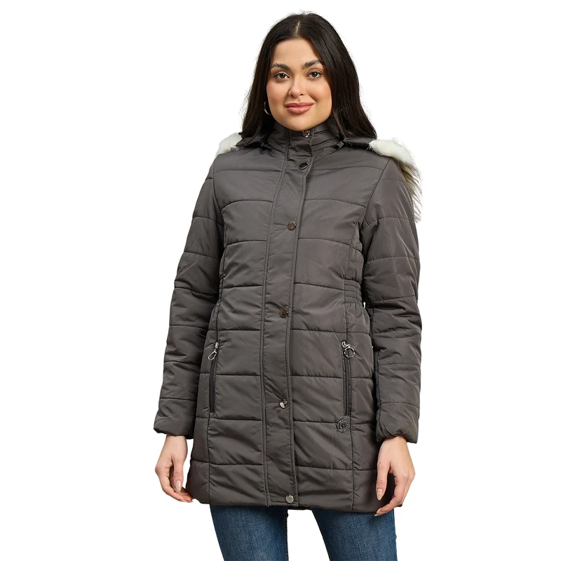 Duke Urban Women Short Style Full Sleeve Hooded Jacket (SDZ4180) D.Grey / M / Solid