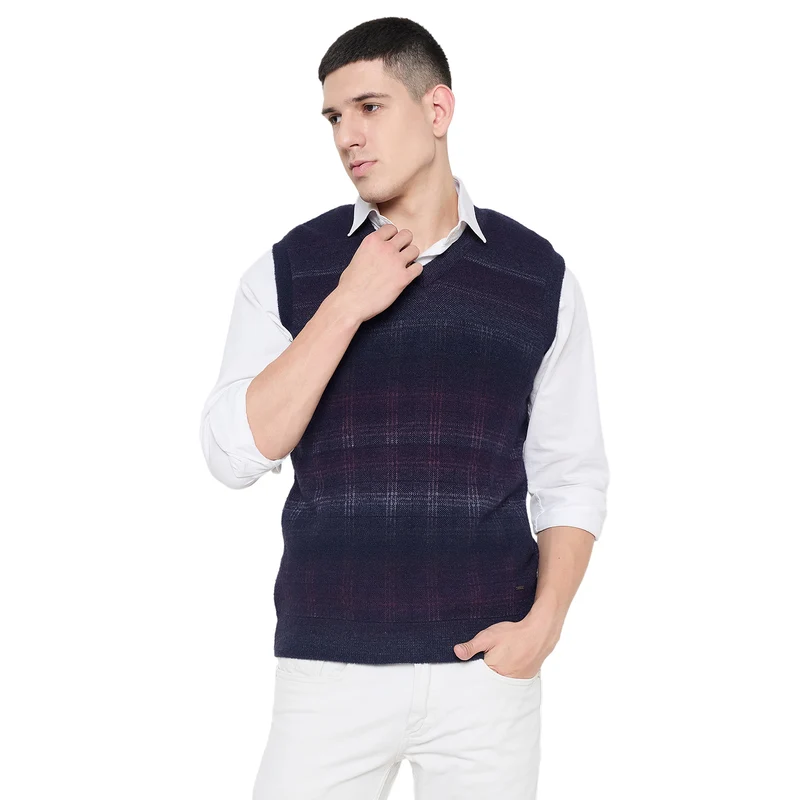 Duke Urban Men Sleeveless Reversible Sweater (SDS2294) Navy / XL / Self Design