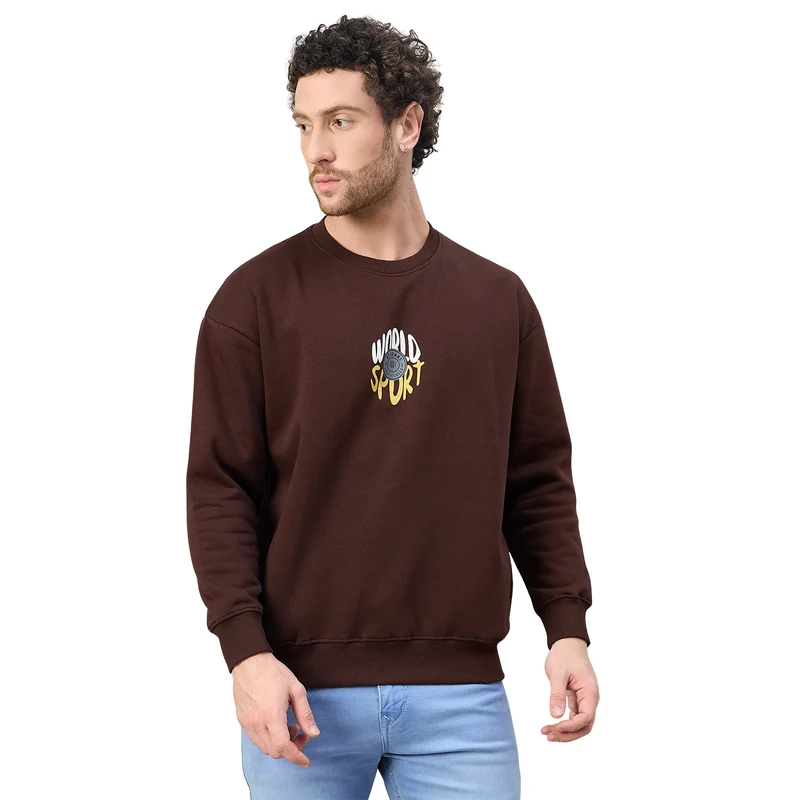 Duke Urban Men Round Neck Oversized Sweatshirt (LF6452) Mocha / M / Solid