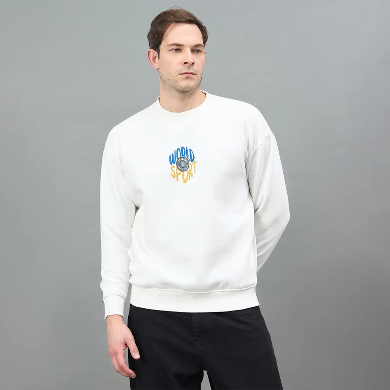 Duke Urban Men Round Neck Oversized Sweatshirt (LF6452) Off White / S / Solid