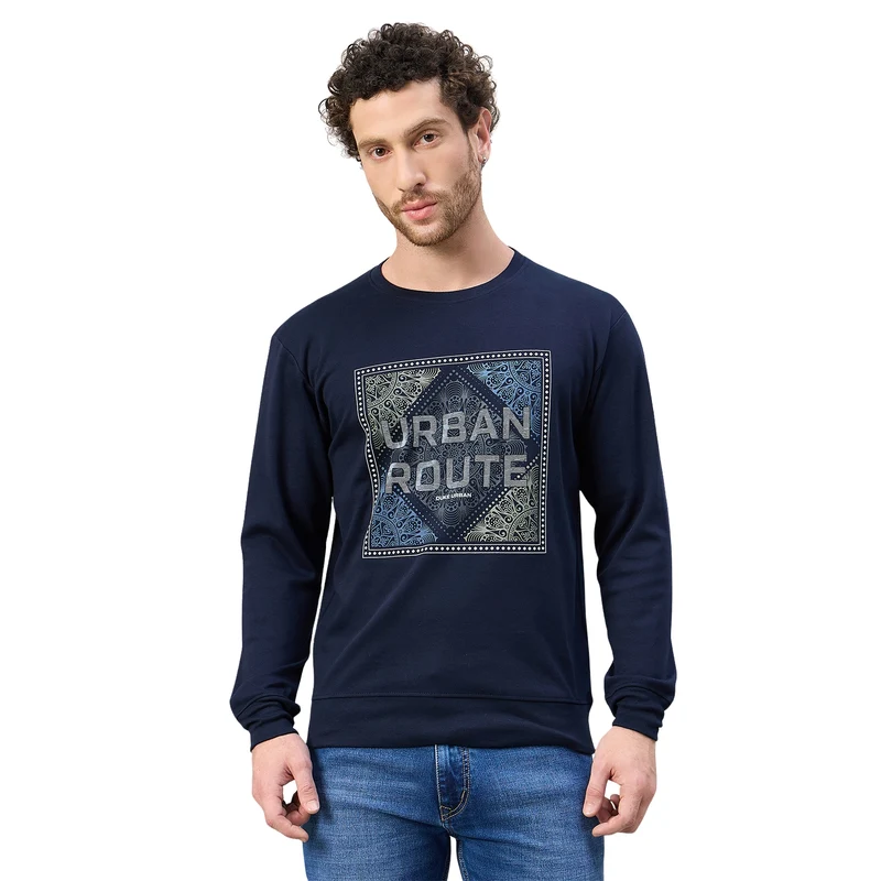 Duke Urban Men Round Neck Regular Sweatshirt (LF6419) Navy / S / Printed
