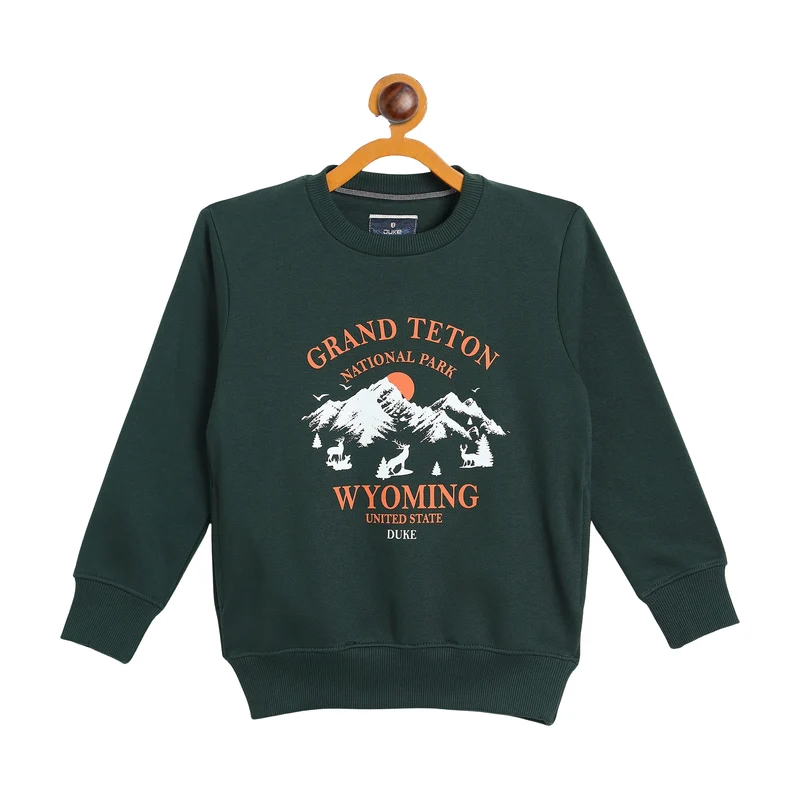 Duke Urban Boys Full Sleeve Round Neck Printed Sweatshirt (LF380) Bottle Green / 30 / Printed