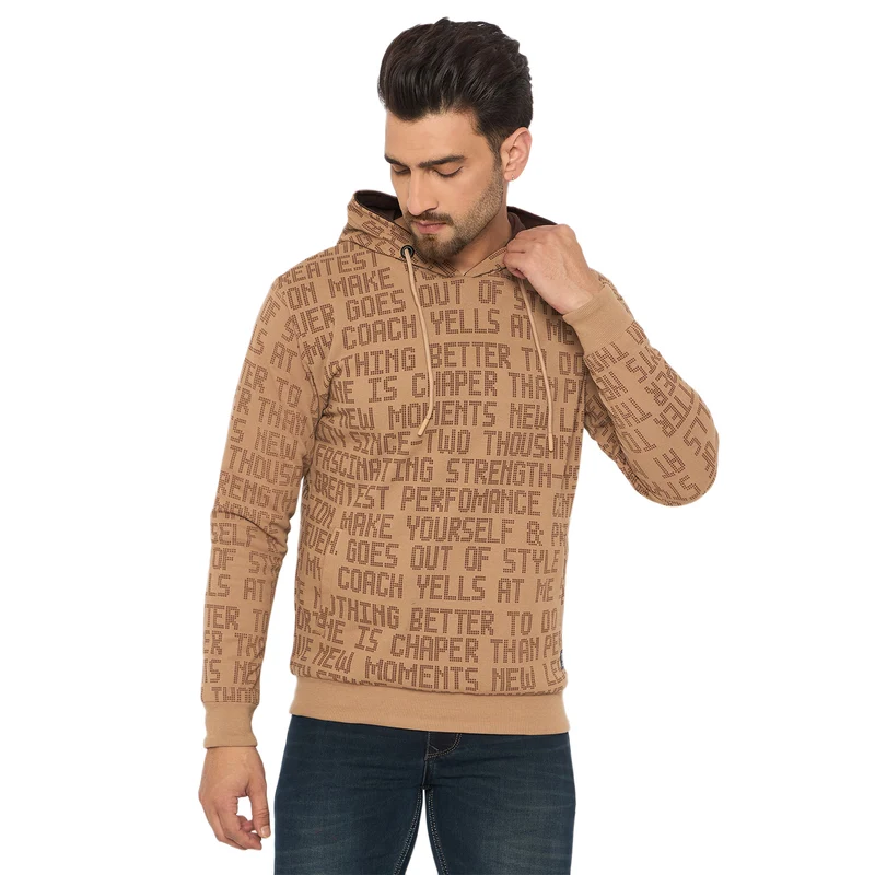 Duke Urban Men Full Sleeve Hooded Reversible Sweatshirt (LF6441) Caramel / XXL / Printed