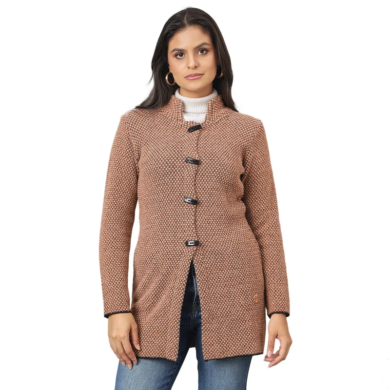 Duke Urban Women Long Coat Shortstyle Sweater (SDS1329) Appricott / M / Self Design