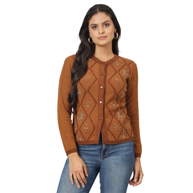 Duke Urban Women Front Open Short Sweater (SDS1406) Tan / XL / Self Design
