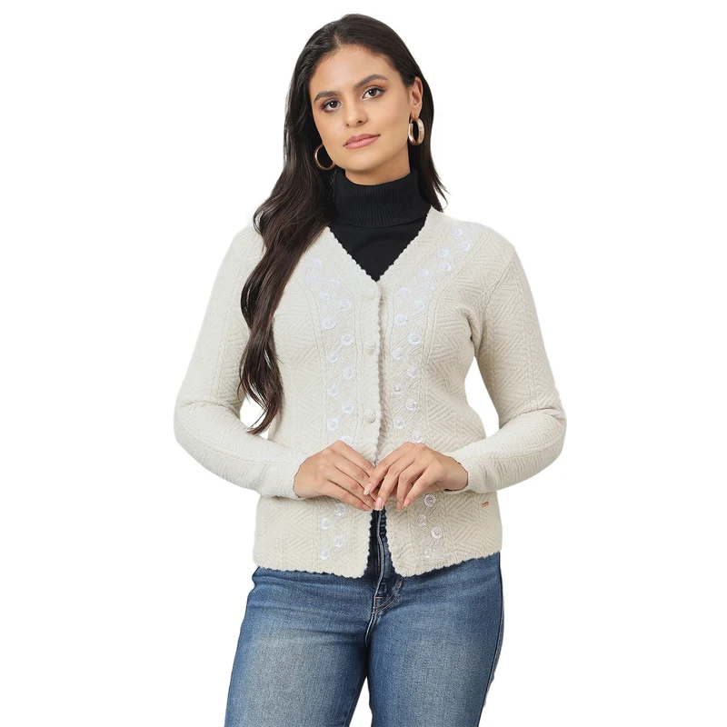 Duke Urban Women Front Open Regular Sweater (SDS1282) Fawn / XL / Self Design