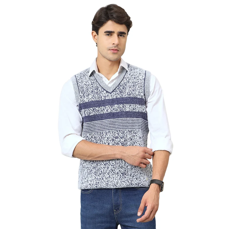 Duke Urban Men V-neck sleeveless sweater (SDS2213) Navy Mix / M / Self Design
