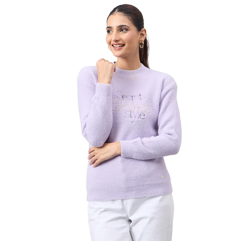 Duke Urban Women Full Sleeve Round Neck Pullover (SDS1408C) Lilac / XXL / Self Design