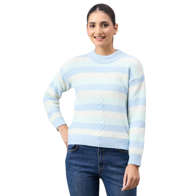 Duke Urban Women Full Sleeve RoundNeck Pullover (SDS1394) Sky / L / Self Design