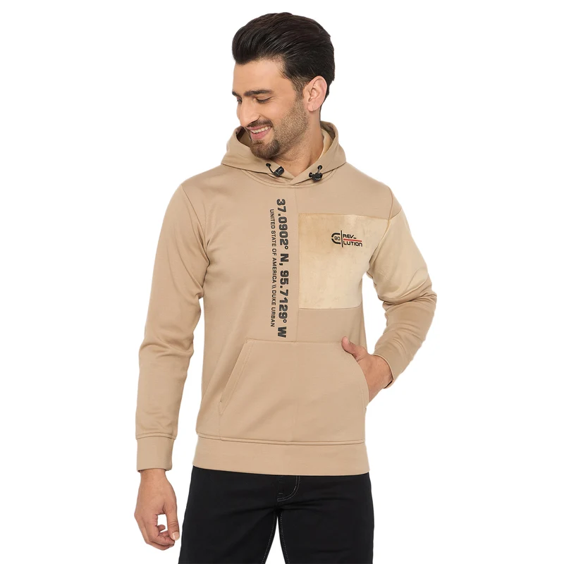 Duke Urban Men Full Sleeve Hooded Sweatshirt (LF6418) Fawn / XL / Solid