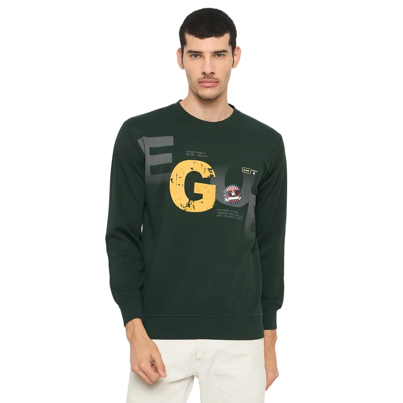 Duke Urban Men Full Sleeve Round Neck Sweatshirt (LF6407) Bottle Green / S / Printed