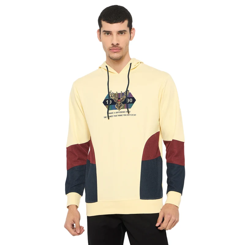 Duke Urban Men Full Sleeve Hooded Sweatshirt (LF6386) Butter Scotch / L / Solid