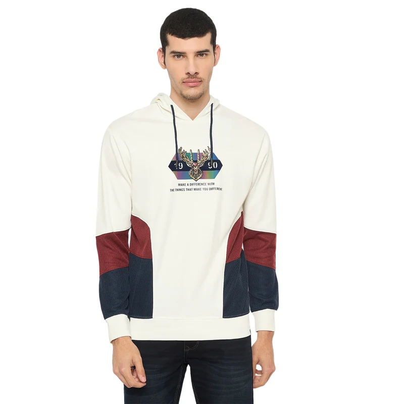 Duke Urban Men Full Sleeve Hooded Sweatshirt (LF6386) Off White / S / Solid