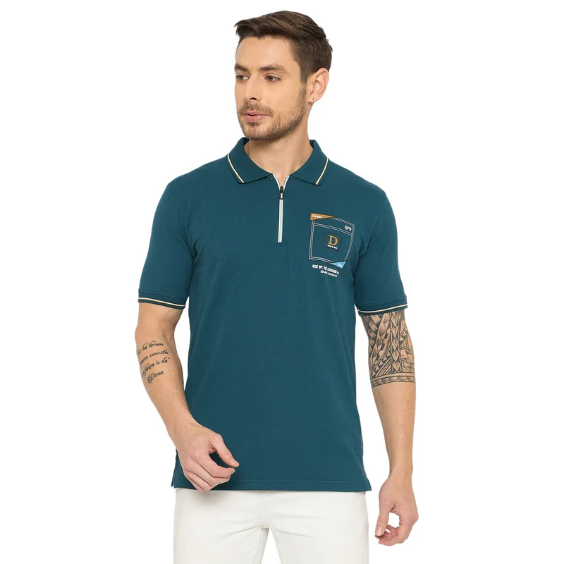 Duke Urban Men Half Sleeve Cotton Tshirt (LF7416S) Petrol Blue / L / Solid