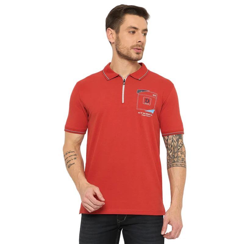 Duke Urban Men Half Sleeve Cotton Tshirt (LF7416S) Rust / L / Solid