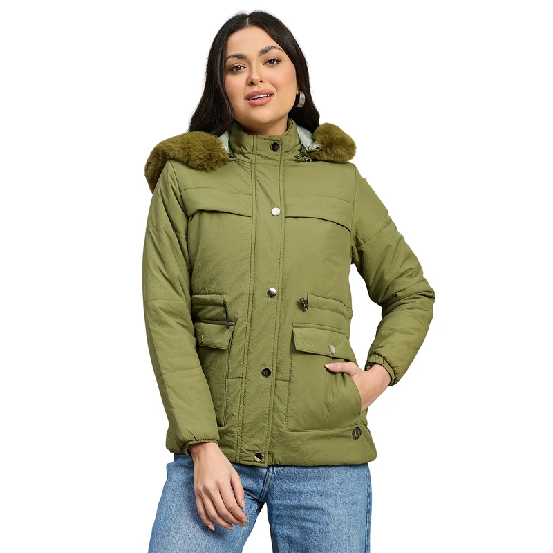 Duke Urban Women Short Style Full Sleeve Hooded Jacket (SDZ4111) Leaf / M / Solid