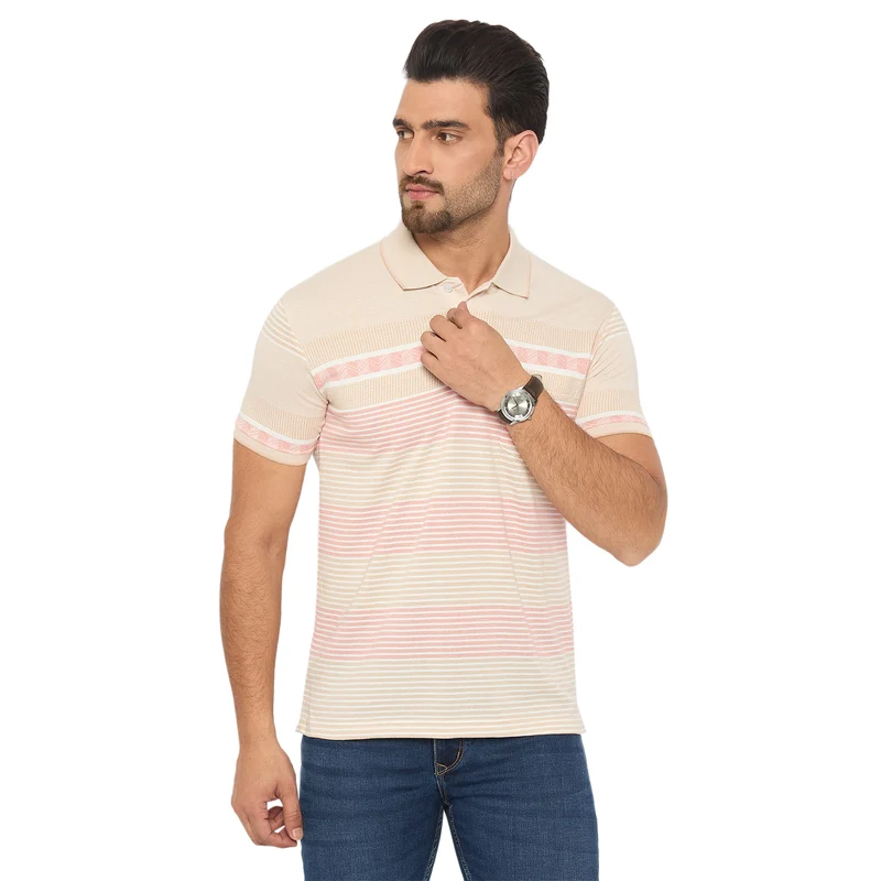Duke Urban Men Half Sleeve Cotton Tshirt (LF7351) Fawn / XL / Striped