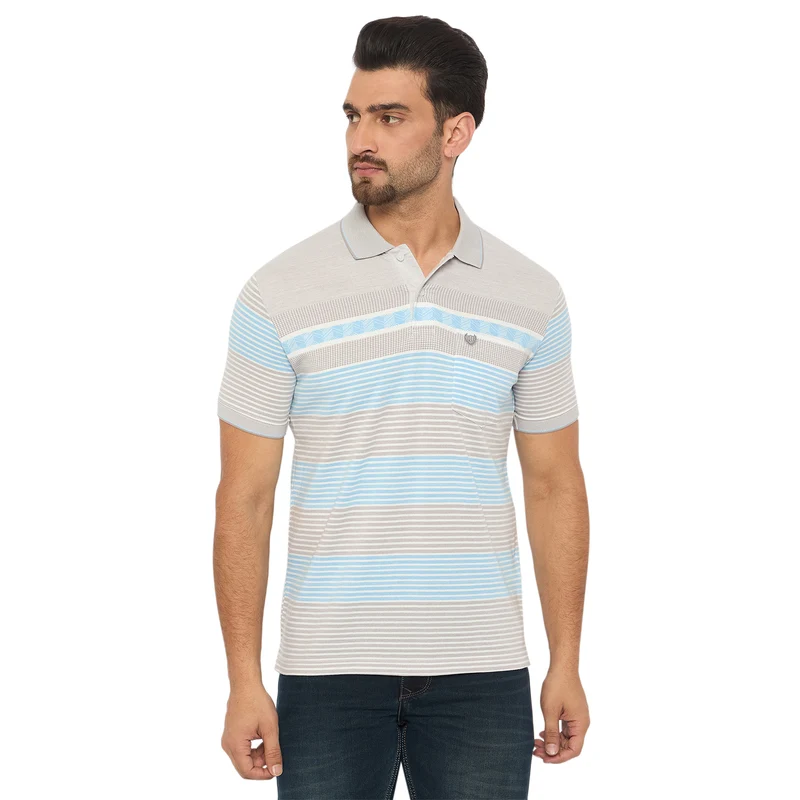 Duke Urban Men Half Sleeve Cotton Tshirt (LF7351) M.Grey Melange / S / Striped