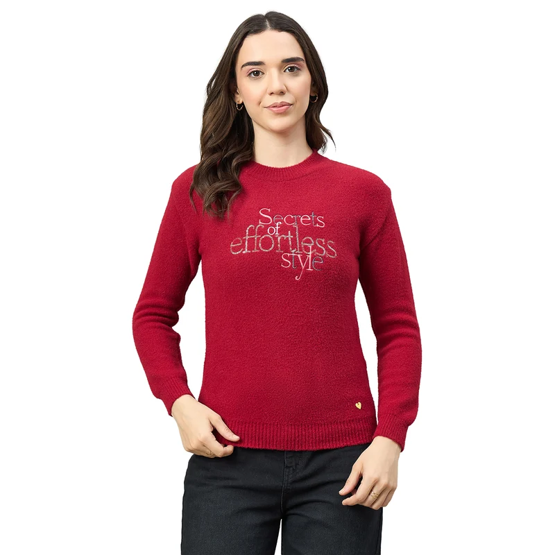 Duke Urban Women Full Sleeve Round Neck Pullover (SDS1408C) Red / 3XL / Self Design