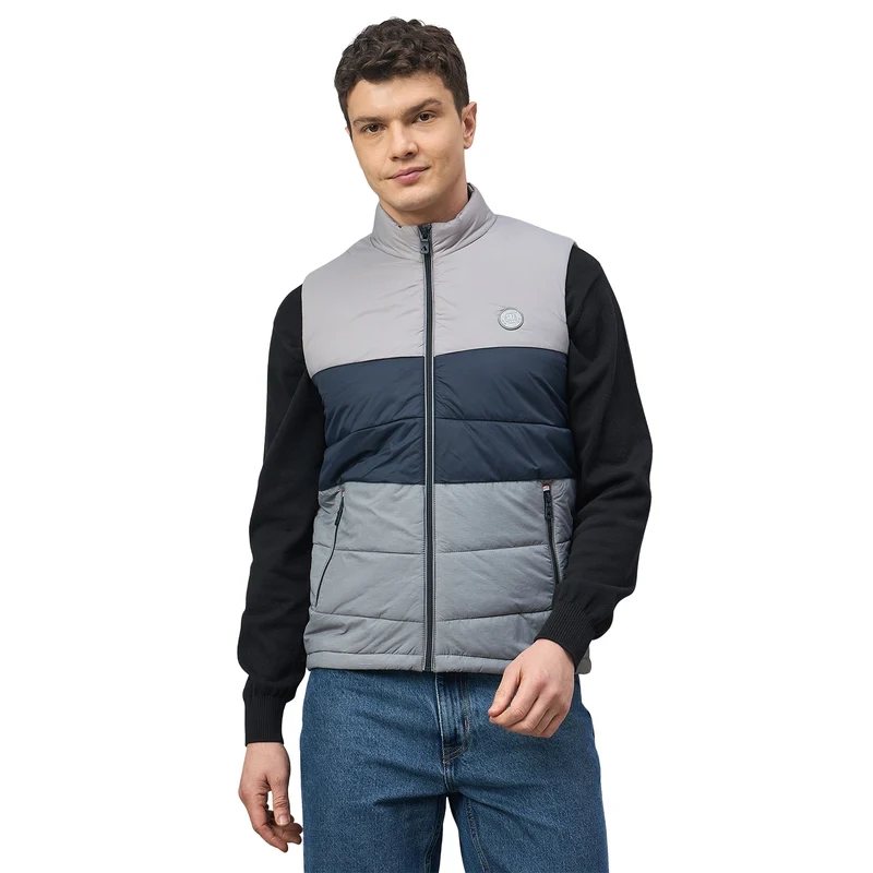 Duke Urban Men Sleeveless High Neck Bomber Jacket (SDZ2252) Grey / XL / Color Block