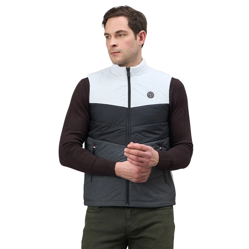 Duke Urban Men Sleeveless High Neck Bomber Jacket (SDZ2252) White / L / Color Block