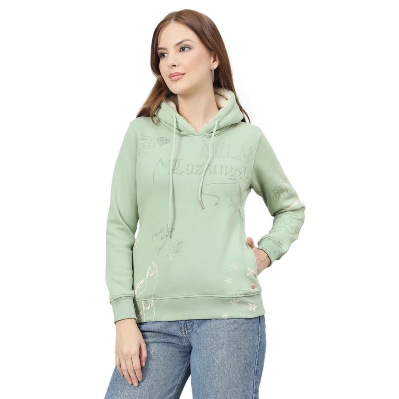 Duke Urban Women Hooded Regular Sweatshirt (LFX962) Apple Green / S / Printed