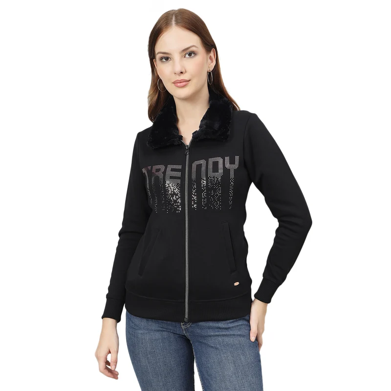 Duke Urban Women Full Zip Regular Sweatshirt (LFX967) Black / XL / Embellished