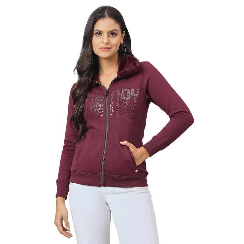 Duke Urban Women Full Zip Regular Sweatshirt (LFX967) Wine / XL / Embellished