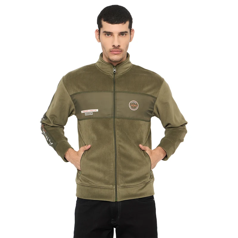 Duke Urban Men Full Sleeve Zipper Sweatshirt (LF6433) Olive / S / Solid