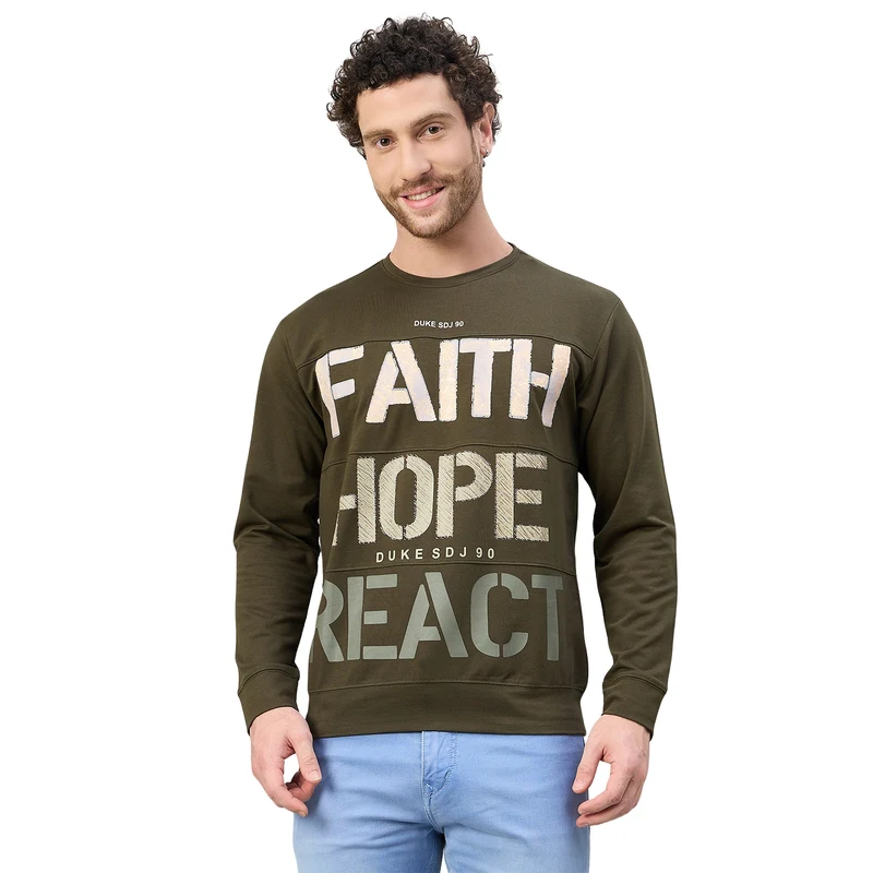 Duke Urban Men Round Neck Regular Sweatshirt (LF3948S) Olivine / M / Printed